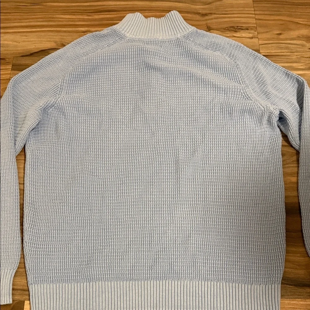 LL Bean Sweater Men’s L Organic Cotton Waffle Knit Quarter Zip Blue Cabincore